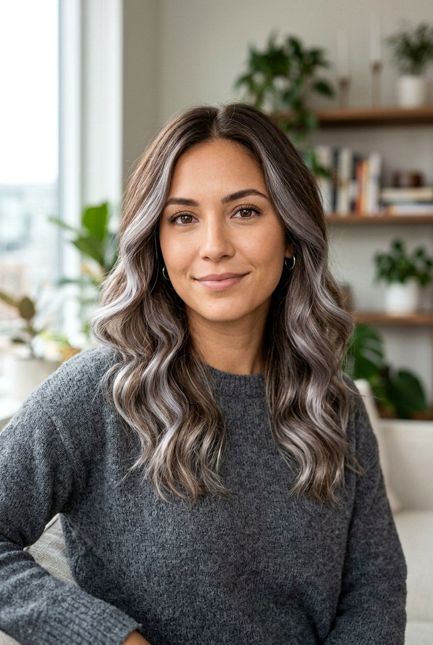 Metallic Silver Balayage On Brown Hair - 20 metallic silver hair color - 20 metallic silver hair color