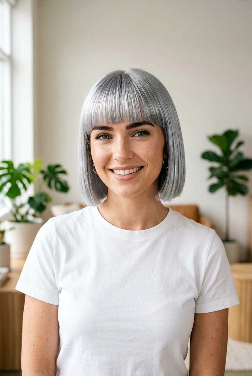 Metallic Silver Bob With Bangs - 20 metallic silver bob hair color - 20 metallic silver bob hair color