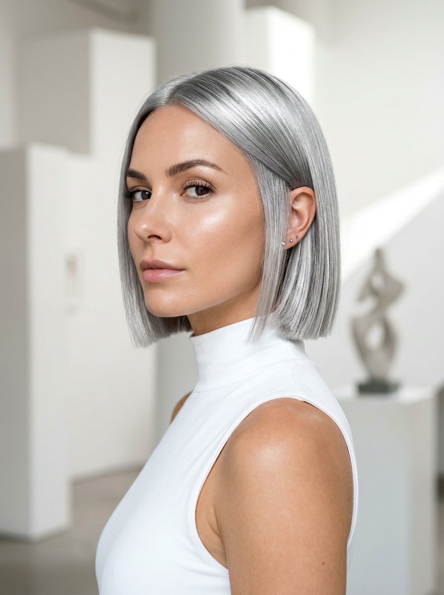 Metallic Silver Bob - 20 silver bob hair color ideas - 20 silver bob hair color ideas