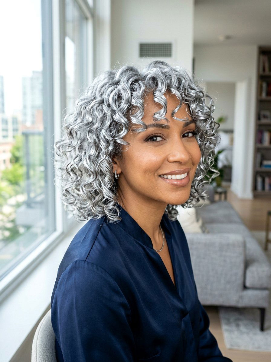 Metallic Silver Curly Bob - 20 silver curly bob color ideas - 20 silver curly bob color ideas