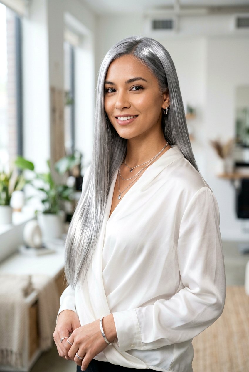 Metallic Silver Hair Color - 20 elegant gray hair color ideas - 20 elegant gray hair color ideas