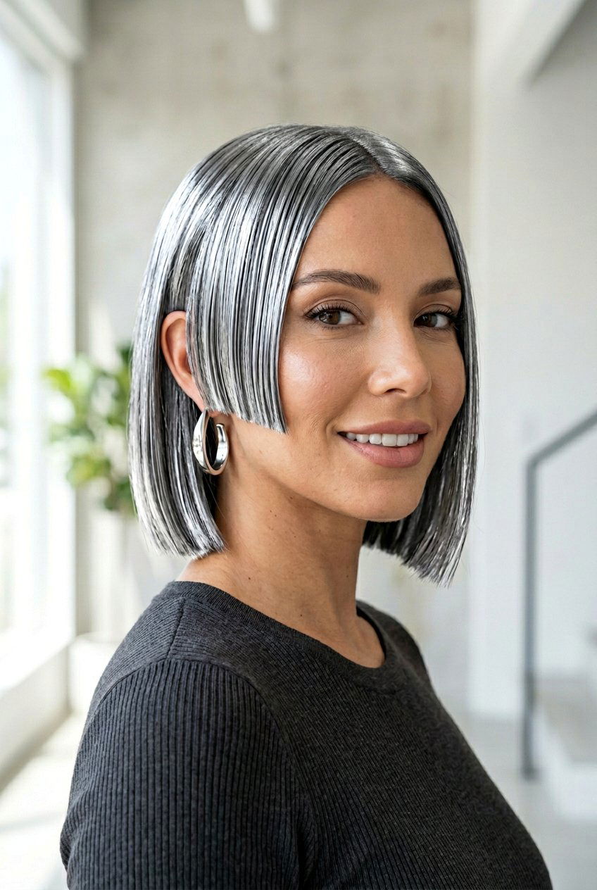 Metallic Silver Hair Finish - 20 elegant gray blend hair color - 20 elegant gray blend hair color