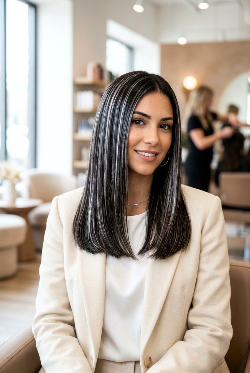 Metallic Silver Highlights on Dark Hair - 20 silver highlights on dark hair - 20 silver highlights on dark hair