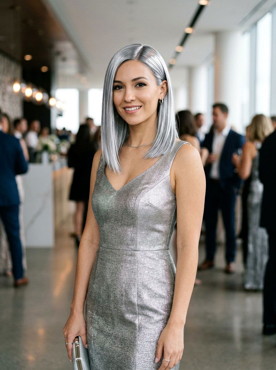 Metallic Silver Lob Haircut - 20 silver lob haircut for women - 20 silver lob haircut for women