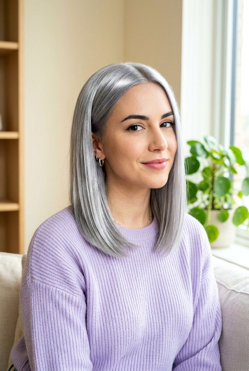 Metallic Silver Long Bob - 20 metallic silver bob hair color - 20 metallic silver bob hair color
