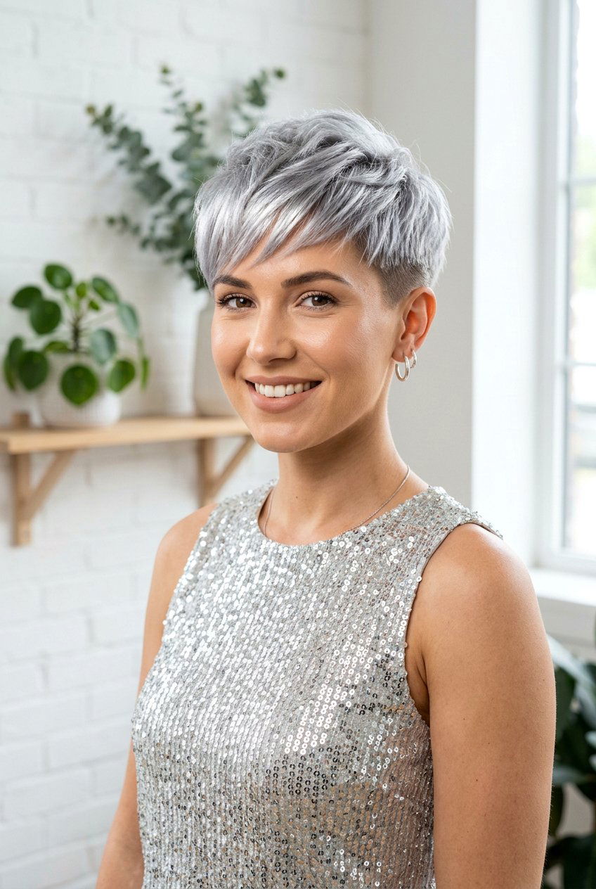 Metallic Silver Pixie Bob - 20 metallic silver bob hair color - 20 metallic silver bob hair color