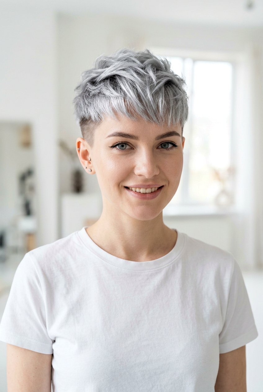 Metallic Silver Pixie Cut - 20 metallic silver hair color - 20 metallic silver hair color