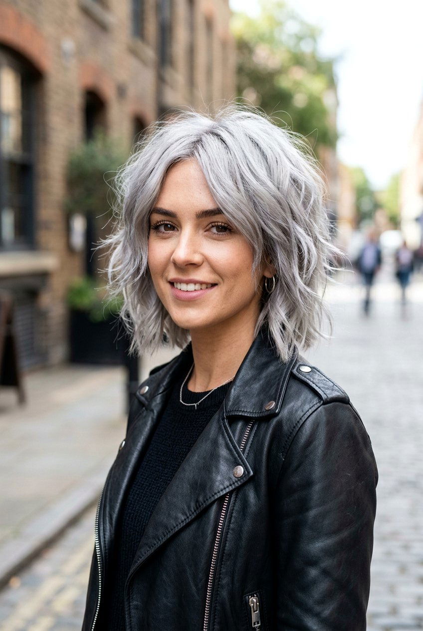 Metallic Silver Shaggy Bob - 20 metallic silver bob hair color - 20 metallic silver bob hair color