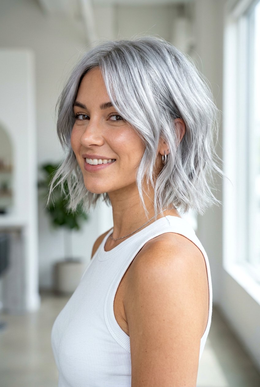 Metallic Silver Textured Bob - 20 metallic silver bob hair color - 20 metallic silver bob hair color