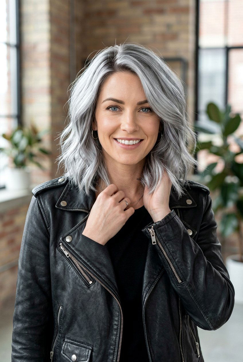 Metallic Silver with Pewter Lowlights - 20 salt and pepper blend with lowlights - 20 salt and pepper blend with lowlights