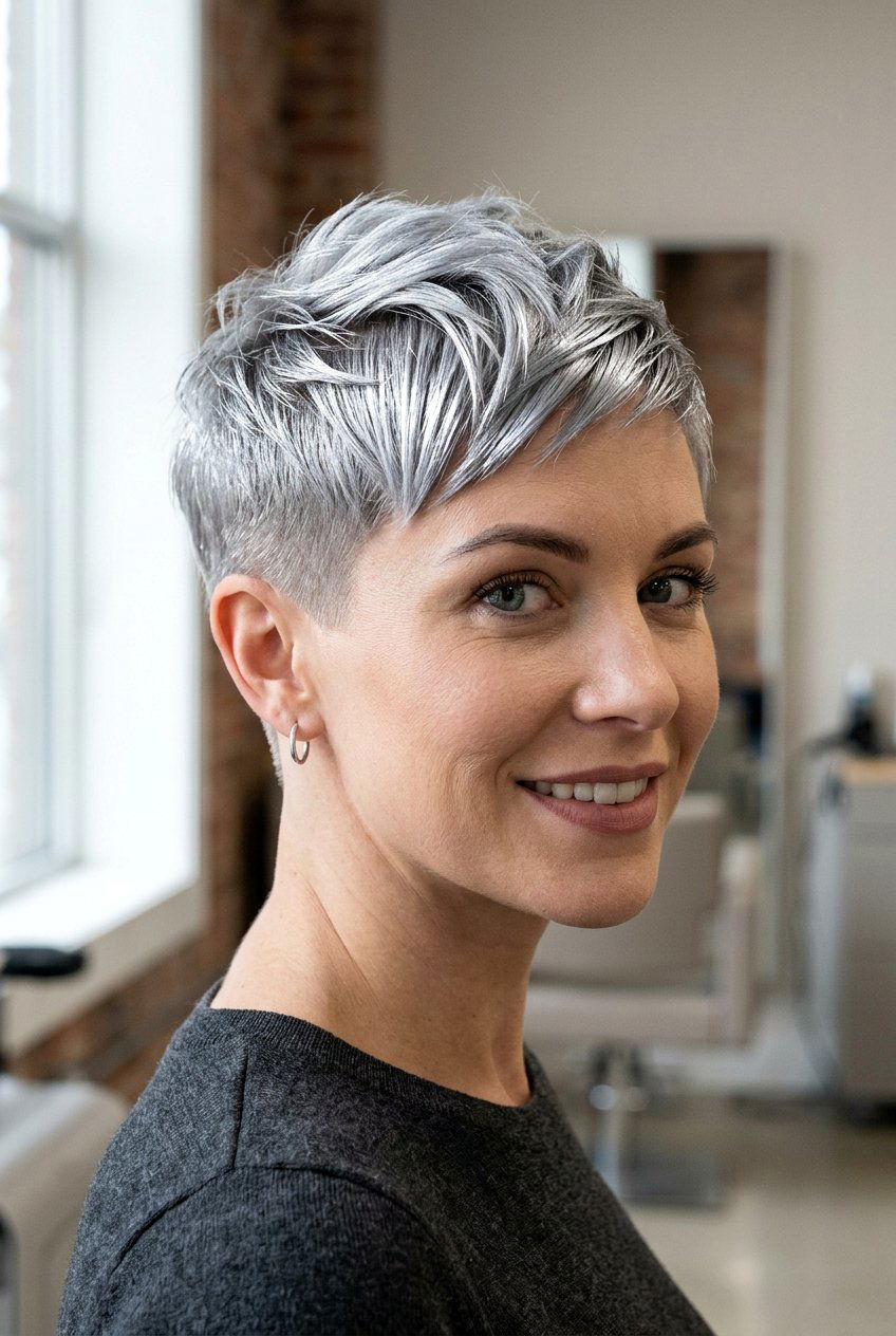 Metallic silver pixie haircut - 20 gray pixie haircut - 20 gray pixie haircut