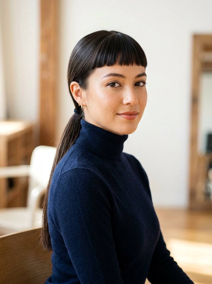 Micro Bangs With Low Ponytail - 20 old money ponytail hairstyle - 20 old money ponytail hairstyle