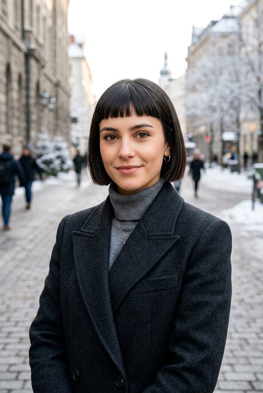 Micro Bob With Baby Bangs - 20 winter hairstyles for women - 20 winter hairstyles for women