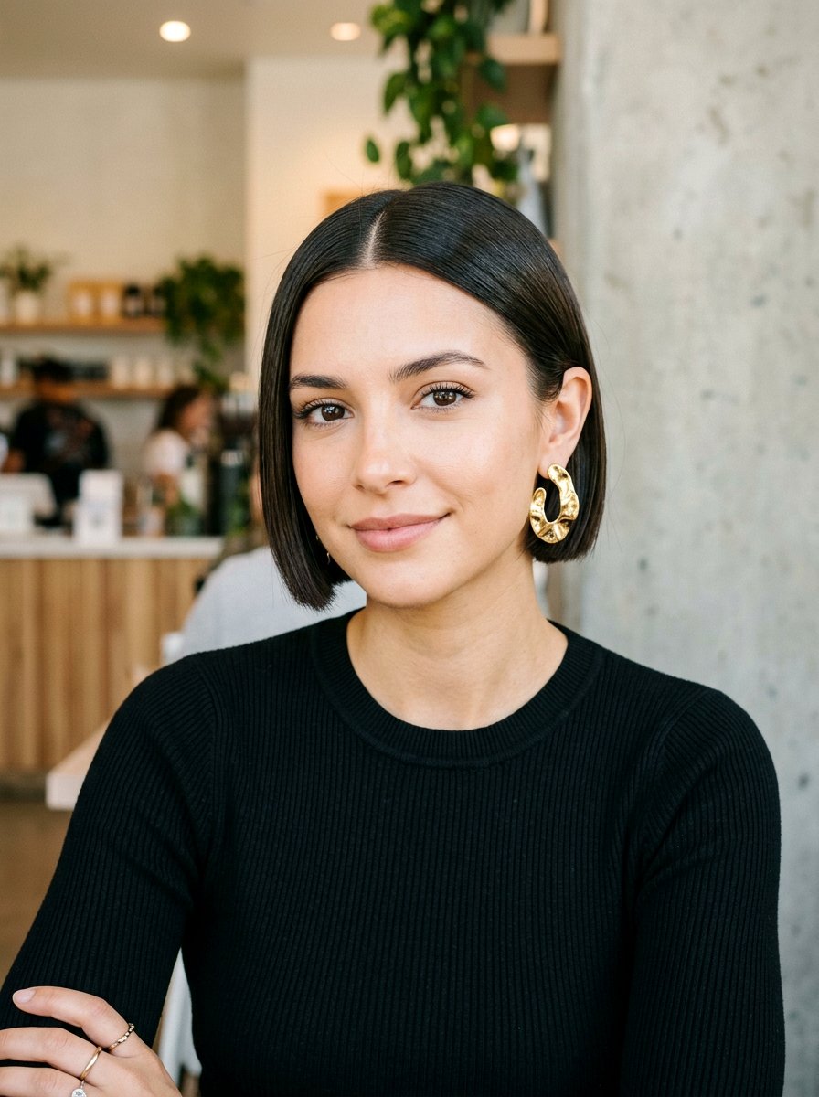 Micro Bob With Center Part - 20 date night hairstyle with sleek center part - 20 date night hairstyle with sleek center part