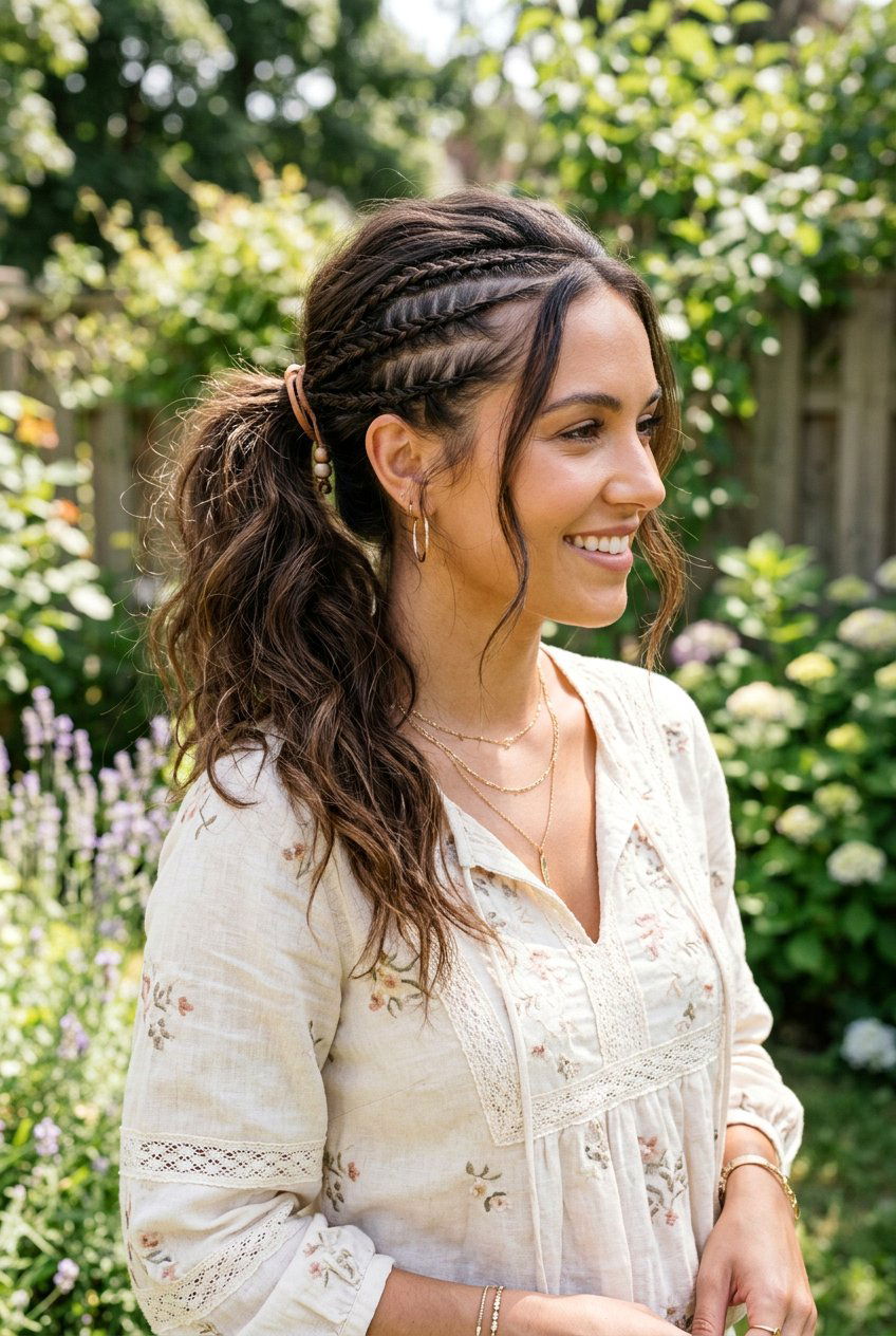 Micro Braid Accents Into Ponytail - 20 hiking ponytail with braid - 20 hiking ponytail with braid