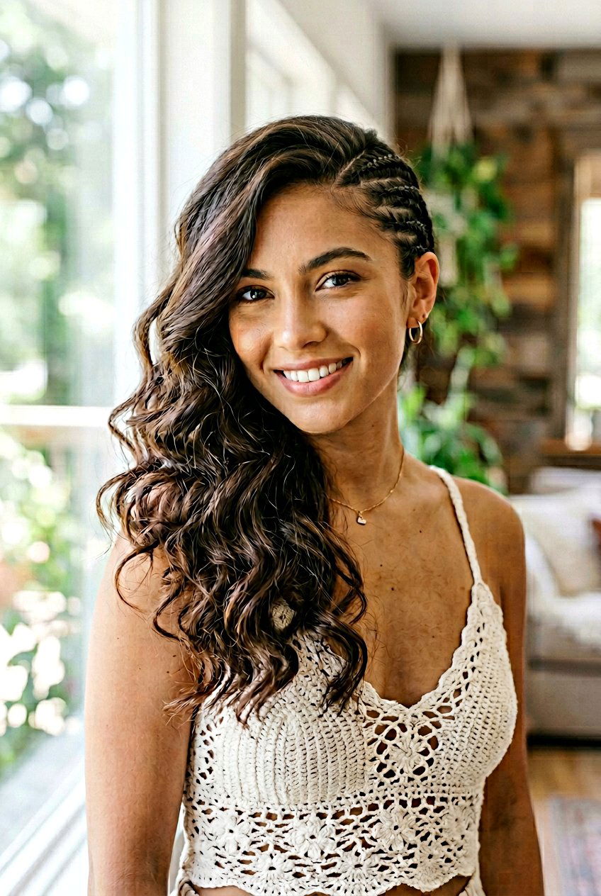 Micro Braid Accents Side Sweep - 20 beach hairstyle with messy side braid - 20 beach hairstyle with messy side braid