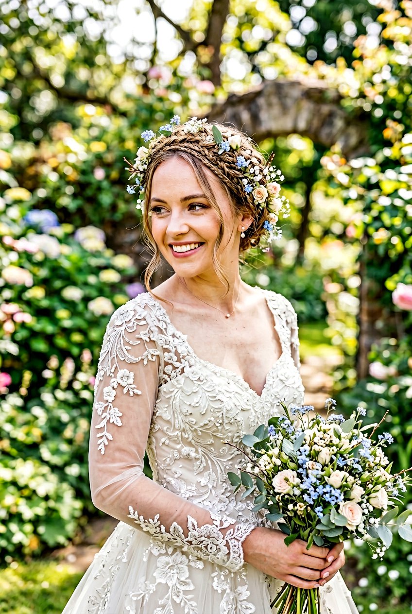 Micro Braid Crown With Tiny Floral Details - 20 floral bridal braid hairstyle - 20 floral bridal braid hairstyle