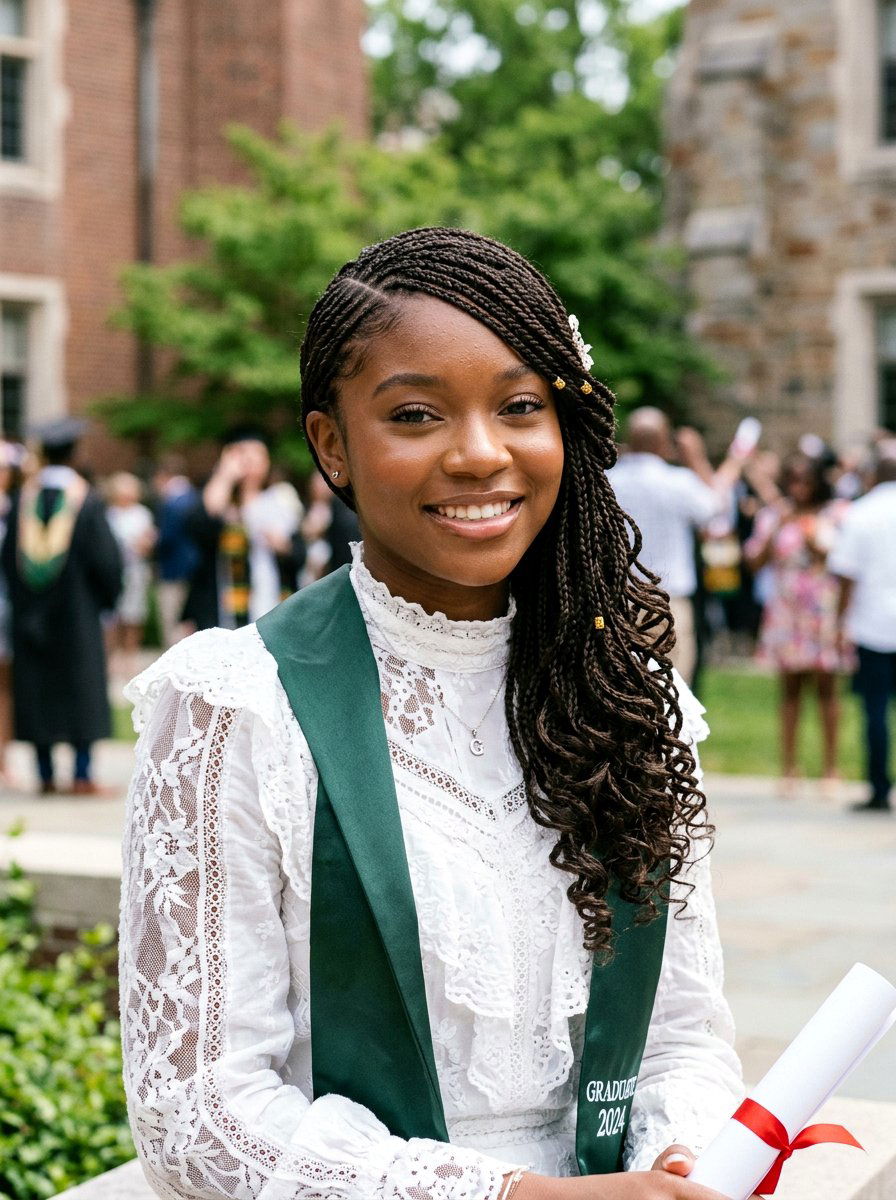 Micro Braid Graduation Hairstyle - 20 teen girls graduation hairstyle with braid - 20 teen girls graduation hairstyle with braid