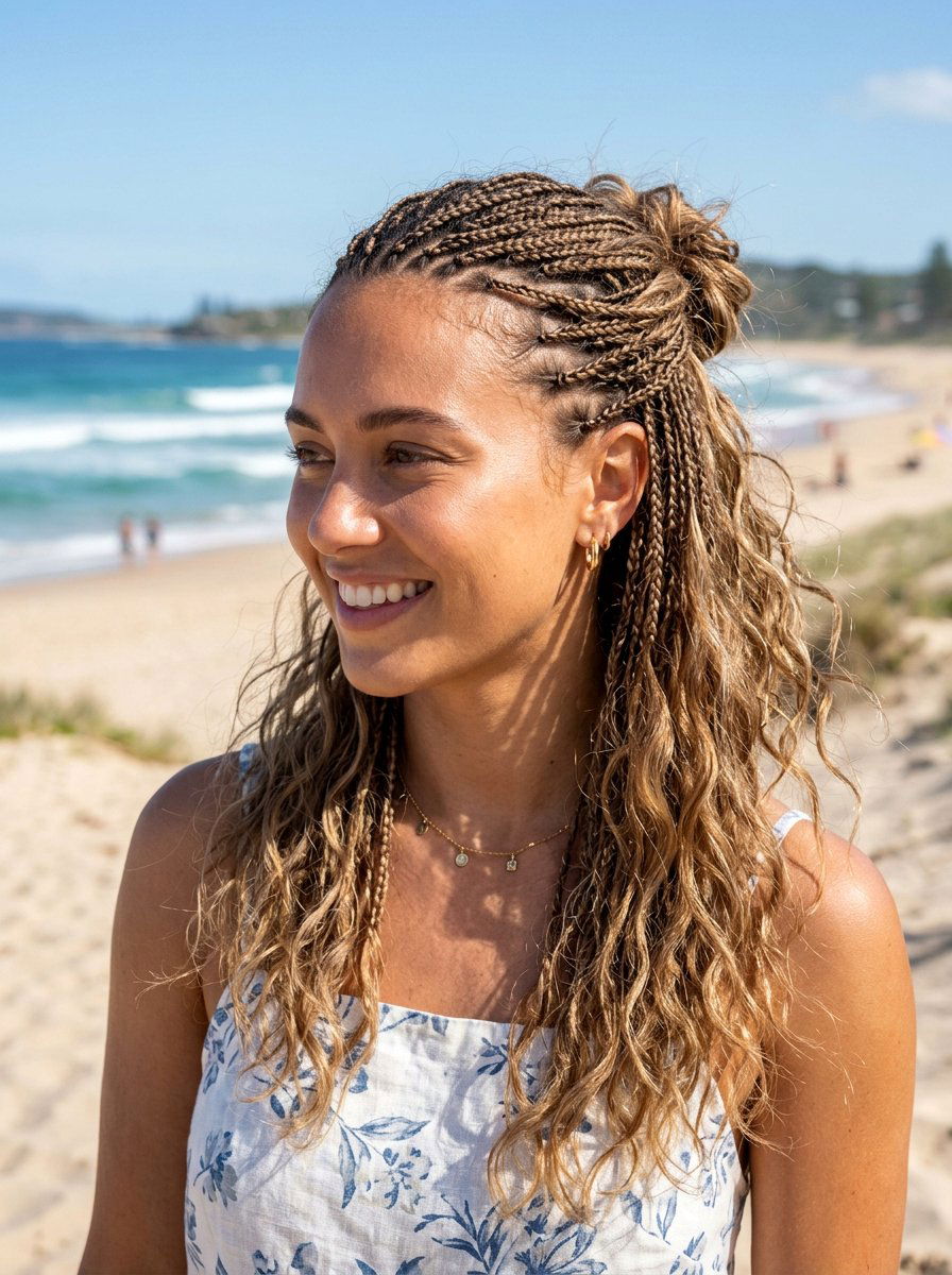 Micro Braid Half Up - 20 vacation half up braid hairstyle - 20 vacation half up braid hairstyle