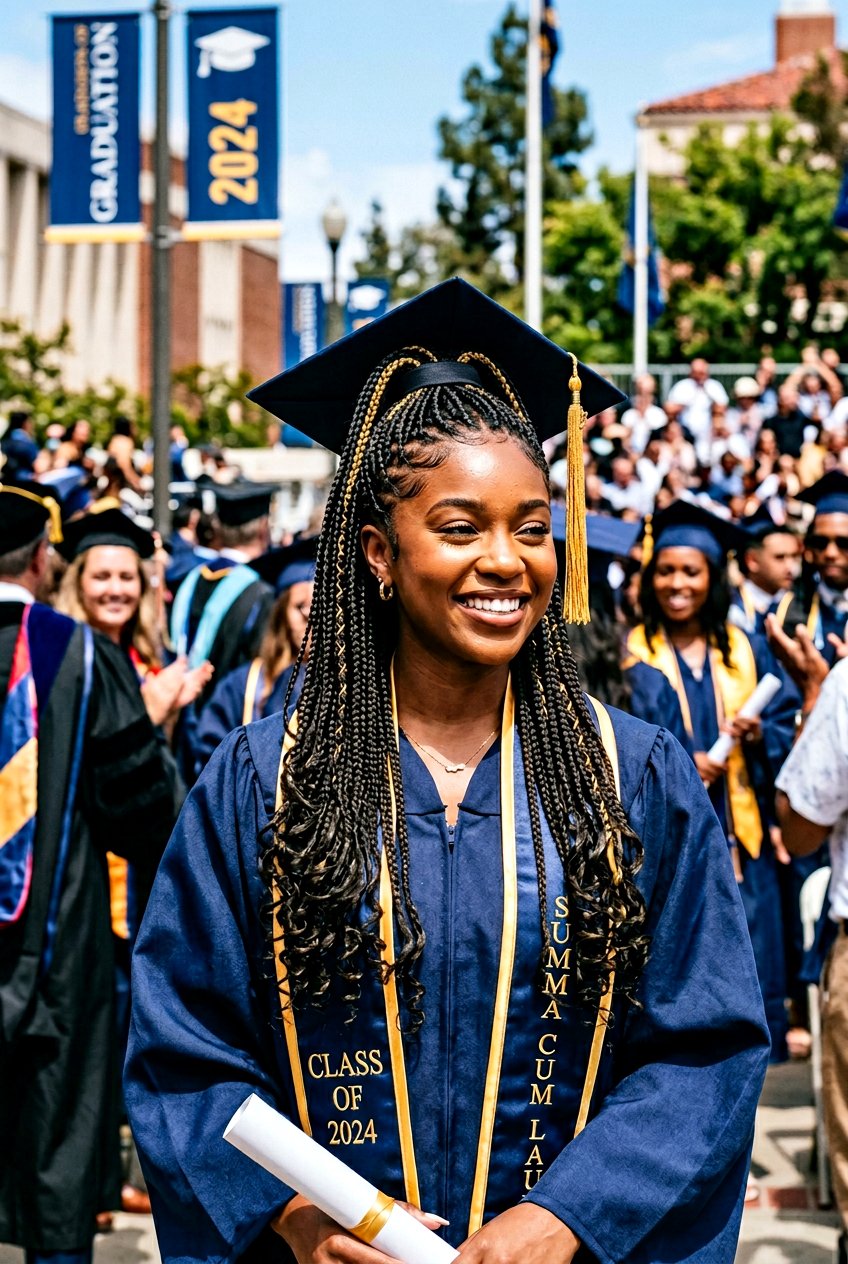 Micro Braid High Ponytail with Layered Length - 20 graduation braid ponytail for black girls - 20 graduation braid ponytail for black girls