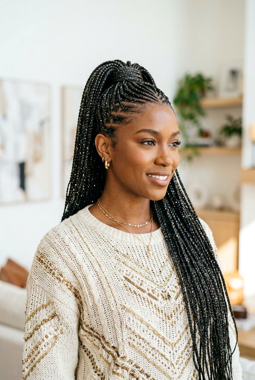 Micro Braid Ponytail With Glitter Haze - 20 festival braid ponytail with glitter - 20 festival braid ponytail with glitter