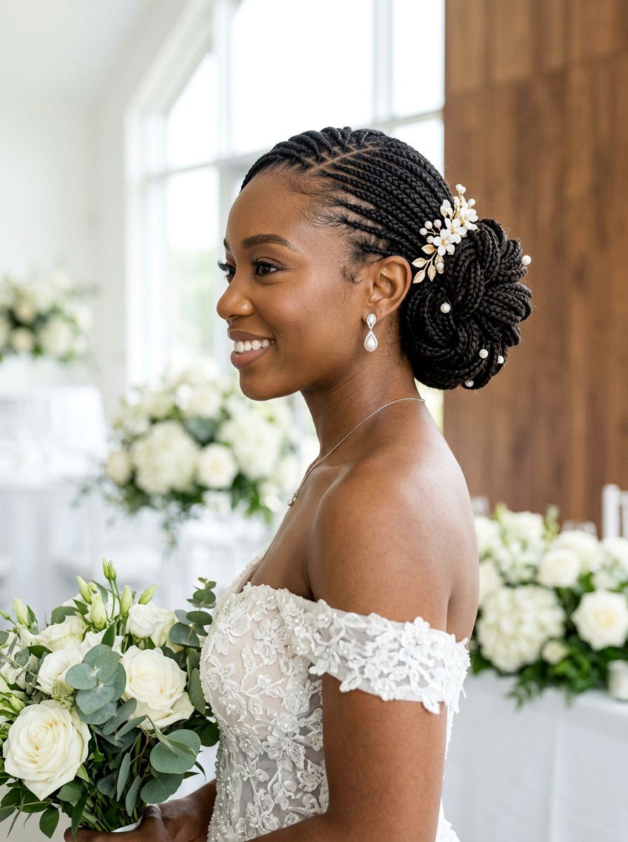 Micro Braid Side Bridal Bun - 20 side braided bridal bun - 20 side braided bridal bun