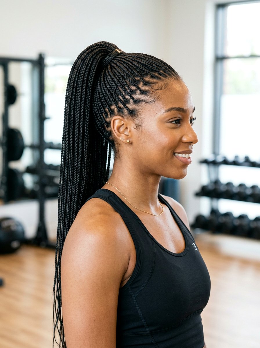 Micro Braided Ponytail - 20 gym hairstyle with braided ponytail - 20 gym hairstyle with braided ponytail