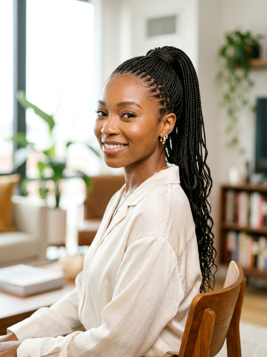 Micro Braided Ponytail - 20 ponytail hairstyles for black women - 20 ponytail hairstyles for black women