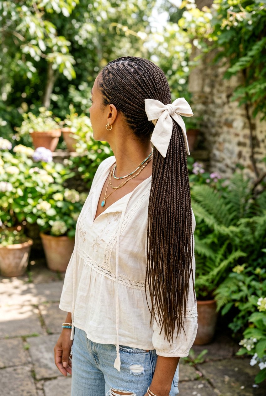 Micro Braided Ponytail With Bow - 20 birthday hairstyle with bow ponytail - 20 birthday hairstyle with bow ponytail