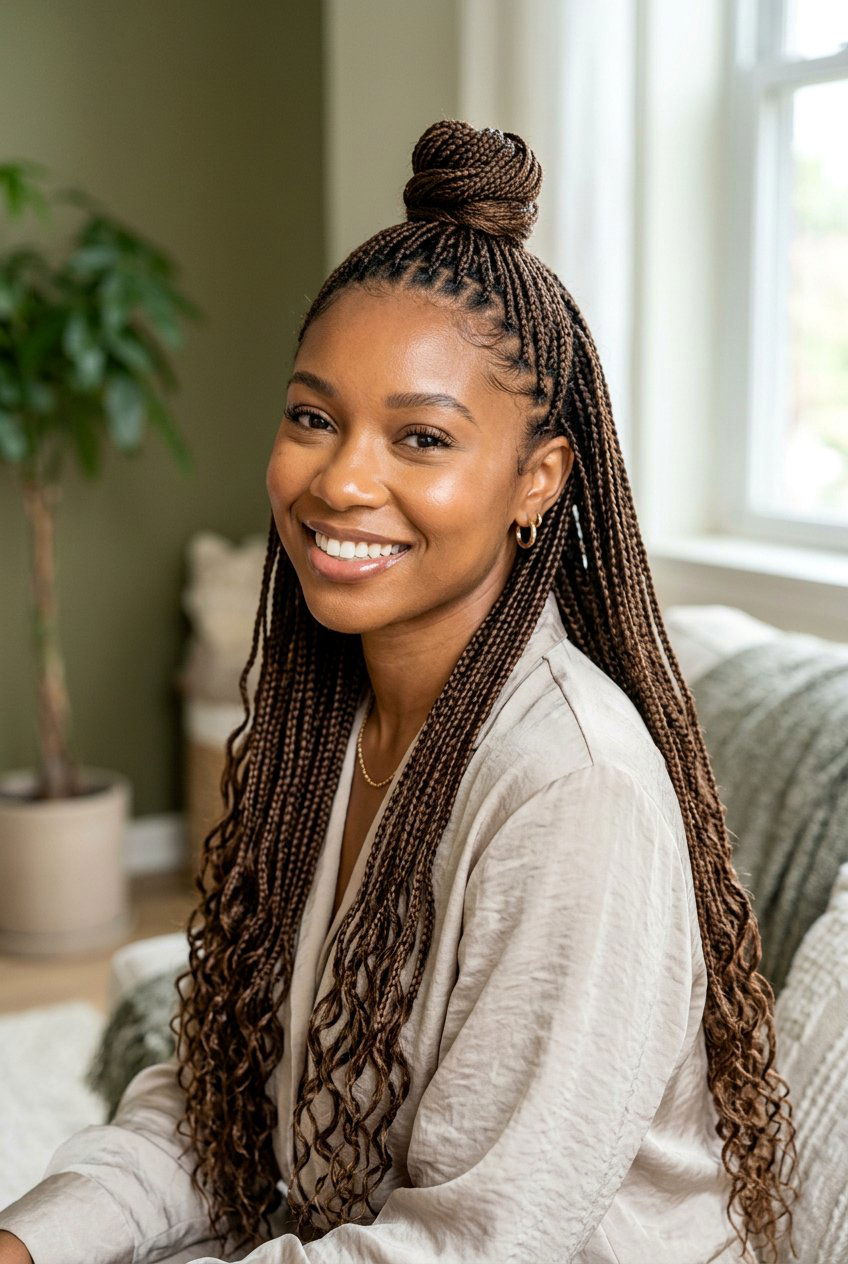 Micro Braids Half Up Half Down - 20 office friendly braided hairstyles for black women - 20 office friendly braided hairstyles for black women