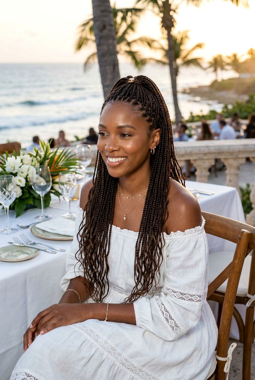 Micro Braids Half Updo For Vacations - 20 vacation braids hairstyles - 20 vacation braids hairstyles