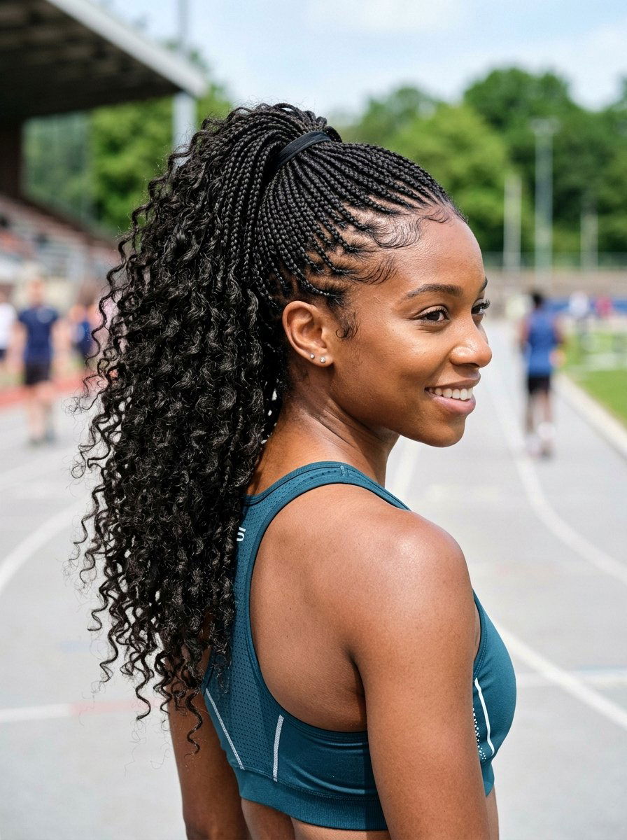 Micro Braids Into High Ponytail - 20 gym hairstyle for thick curly hair - 20 gym hairstyle for thick curly hair