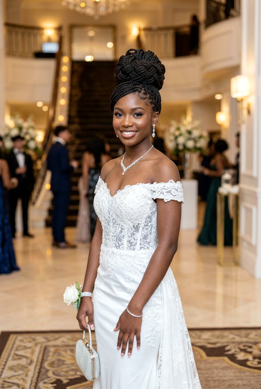 Micro Braids Updo - 20 black women prom hairstyle ideas - 20 black women prom hairstyle ideas