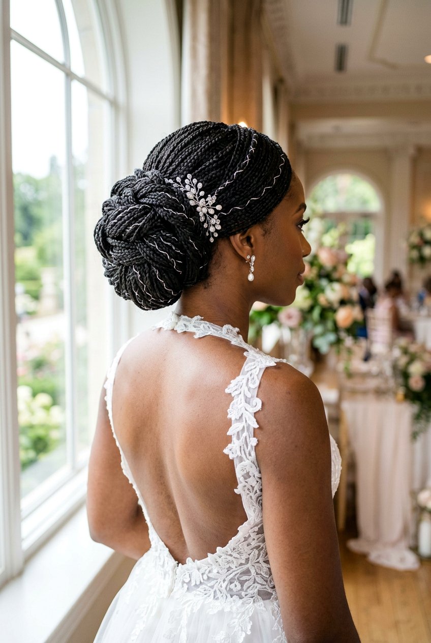 Micro Braids Wedding Updo - 20 black women bridal hairstyle ideas