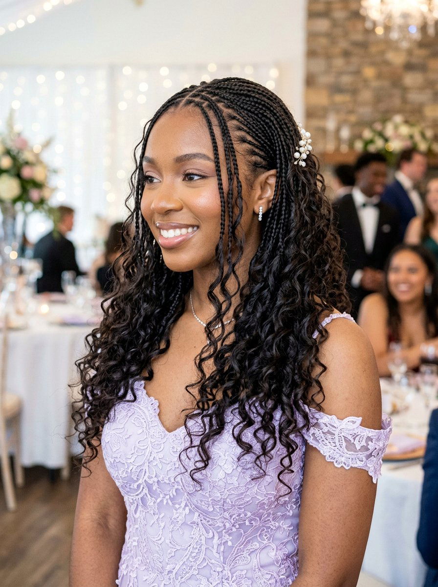 Micro Braids With Loose Hair Prom Hairstyle - 20 viral prom hairstyle ideas - 20 viral prom hairstyle ideas