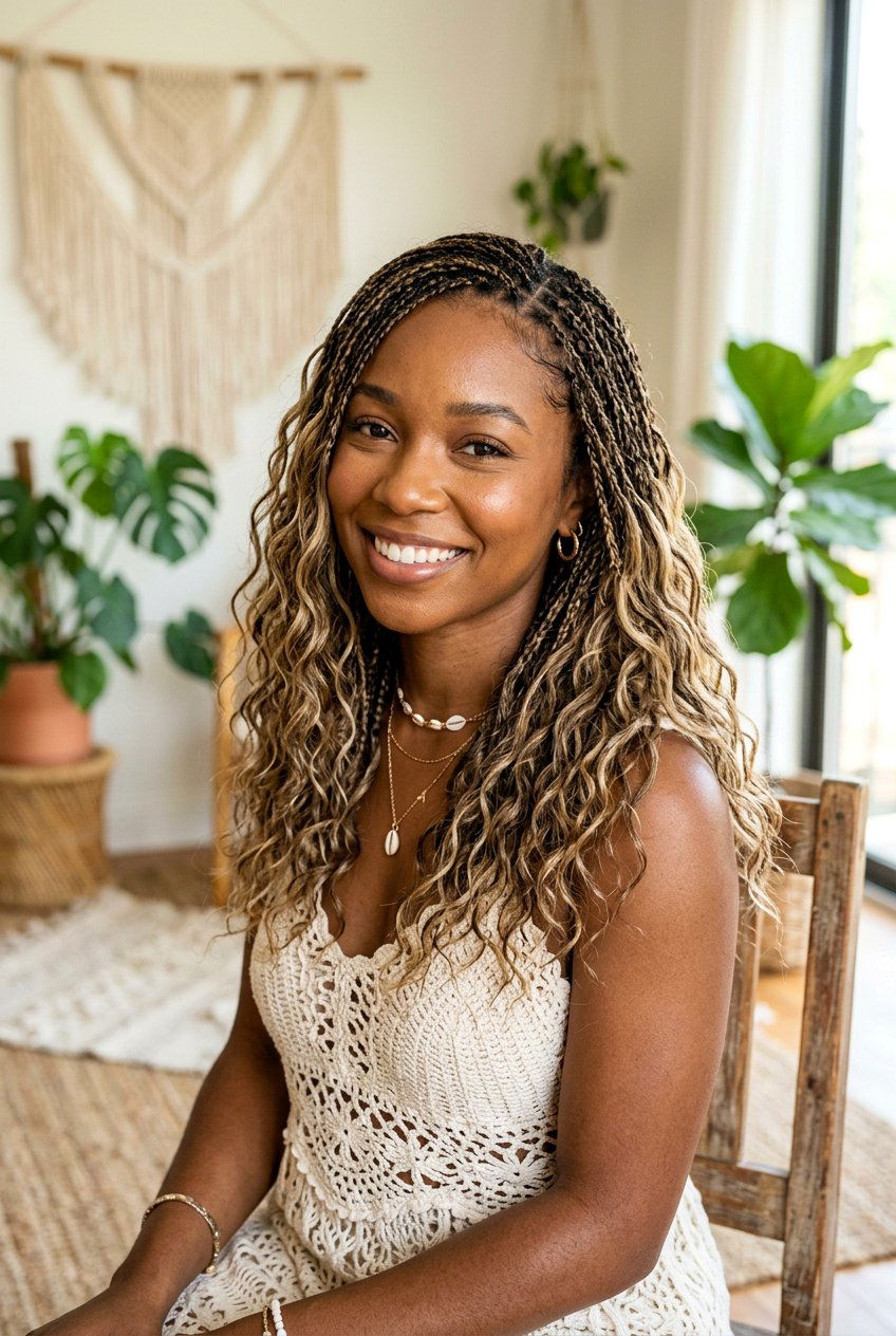 Micro Braids With Loose Waves - 20 beach day braid hairstyle - 20 beach day braid hairstyle