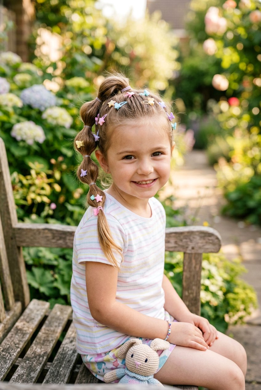 Micro Bubble Ponytail With Pastel Clips - 20 little girls bubble ponytail with clips - 20 little girls bubble ponytail with clips