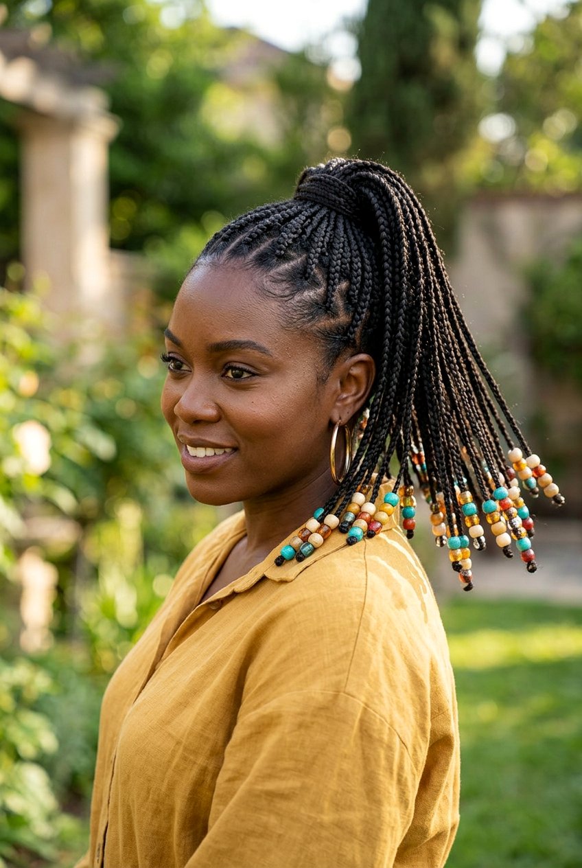 Micro Mini Braids Low Ponytail for 4C Hair - 20 mini braids ponytail for natural hair - 20 mini braids ponytail for natural hair