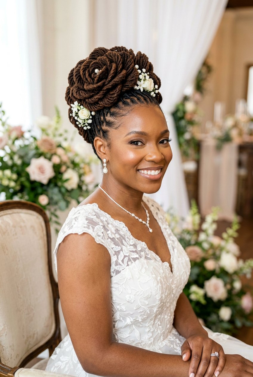 Microlocs Petal Bun - 20 microlocs hairstyle ideas - 20 microlocs hairstyle ideas