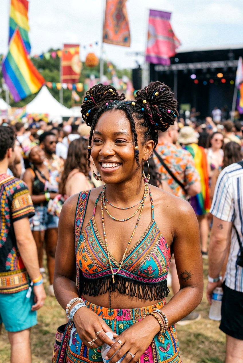 Microlocs Space Buns - 20 microlocs hairstyle ideas - 20 microlocs hairstyle ideas