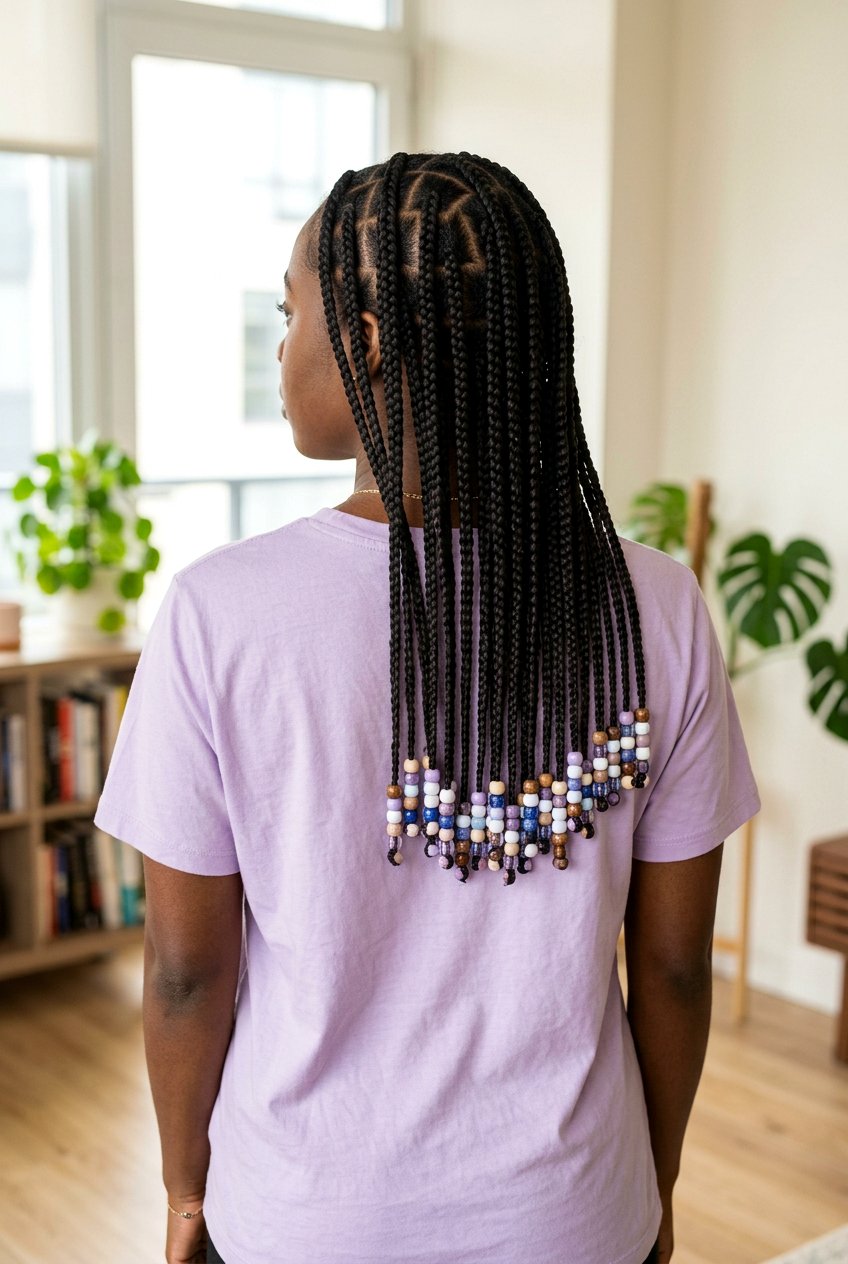 Mid Back Medium Knotless Braids With Beads - 20 medium knotless braids with beads - 20 medium knotless braids with beads