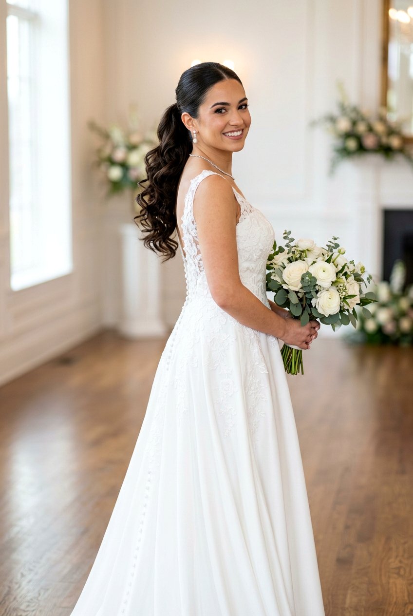 Mid Height Bouncy Ponytail - 20 modern bridal ponytail with curls - 20 modern bridal ponytail with curls