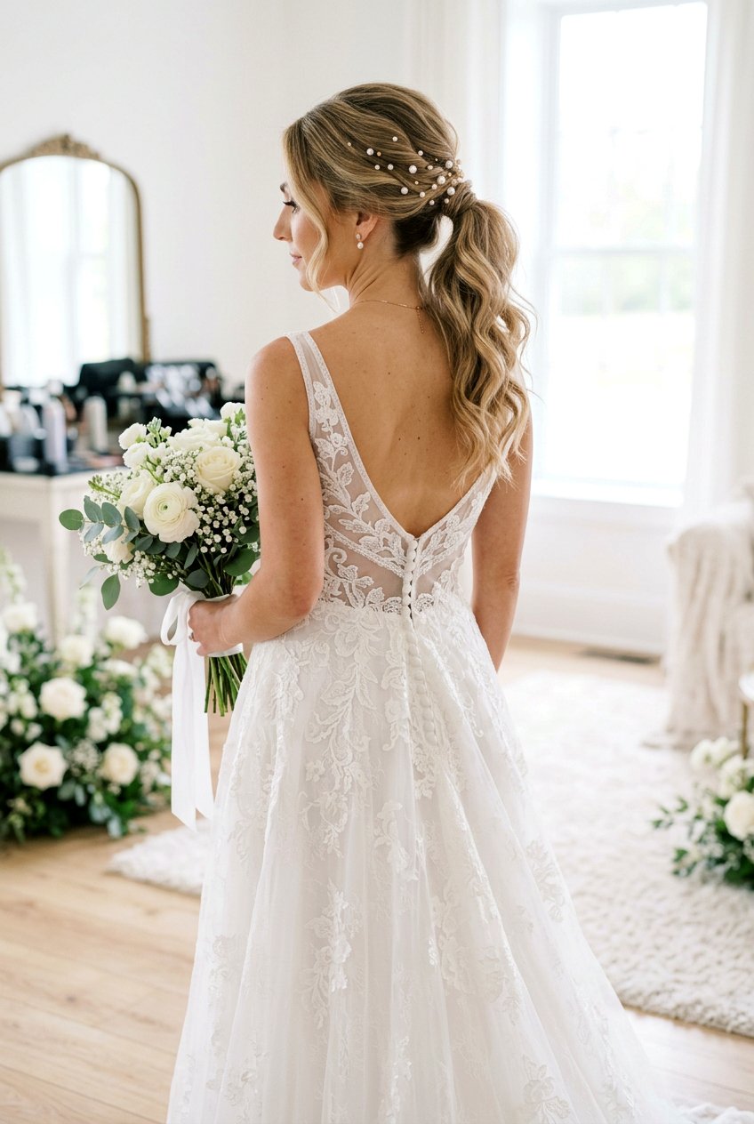 Mid Height Bridal Ponytail With Pearl Pins - 20 bridal ponytail with pearl pins - 20 bridal ponytail with pearl pins