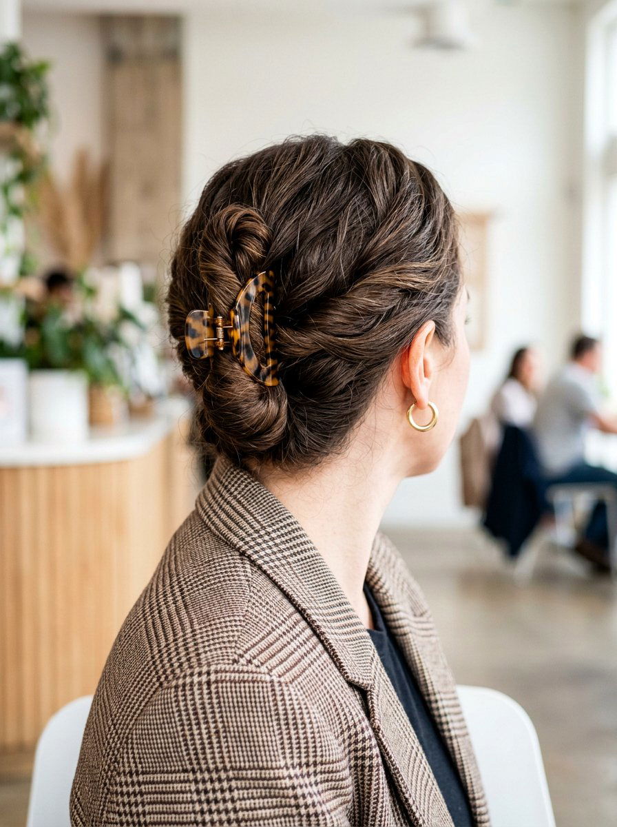 Mid Height Claw Clip Updo - 20 office hairstyle with claw clip twist - 20 office hairstyle with claw clip twist