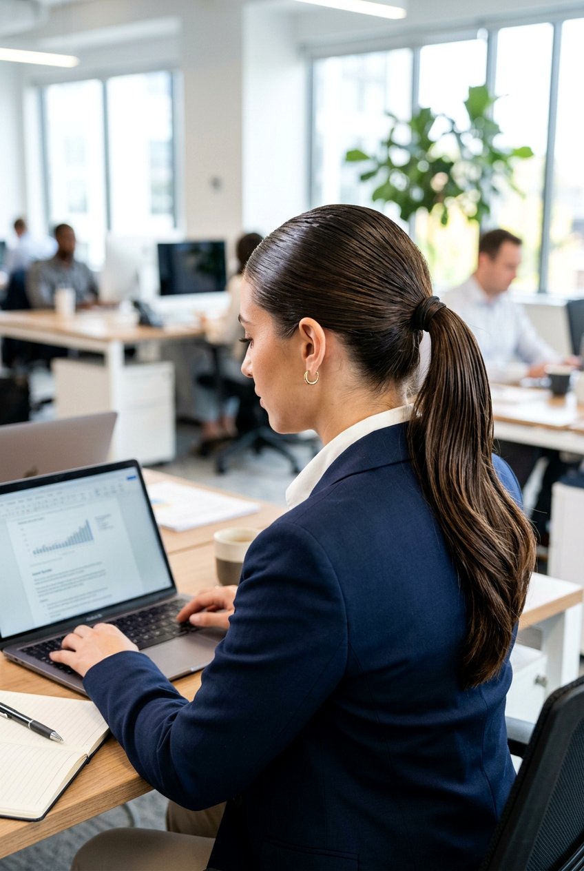 Mid Height Polished Ponytail - 20 runway wet look ponytail - 20 runway wet look ponytail