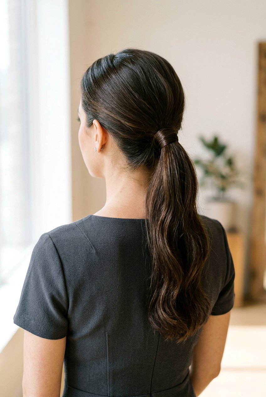 Mid Height Wrapped Ponytail - 20 business casual ponytail hairstyle - 20 business casual ponytail hairstyle