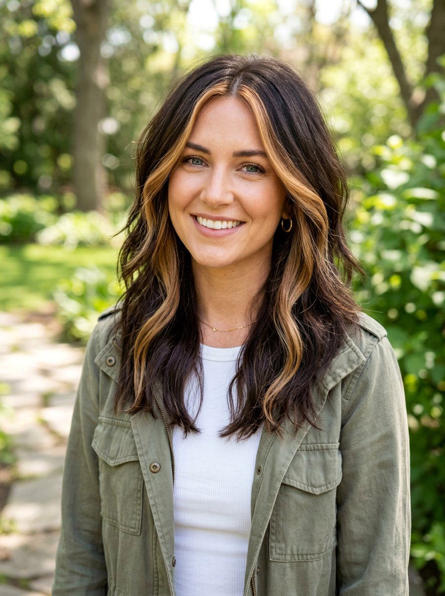 Mid Length Espresso Hair Caramel Money Piece - 20 rich espresso with caramel money piece - 20 rich espresso with caramel money piece