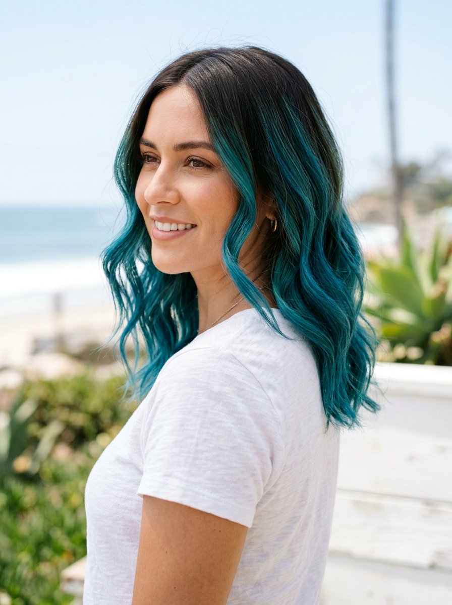 Mid Length Ocean Teal Balayage - 20 ocean teal balayage - 20 ocean teal balayage
