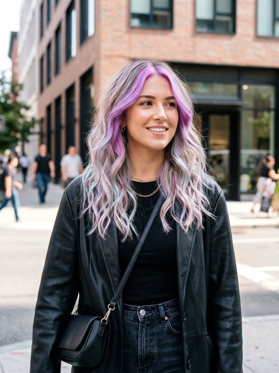 Mid Length Opal Balayage With Money Piece Face Frame In Lavender - 20 opal balayage hair - 20 opal balayage hair