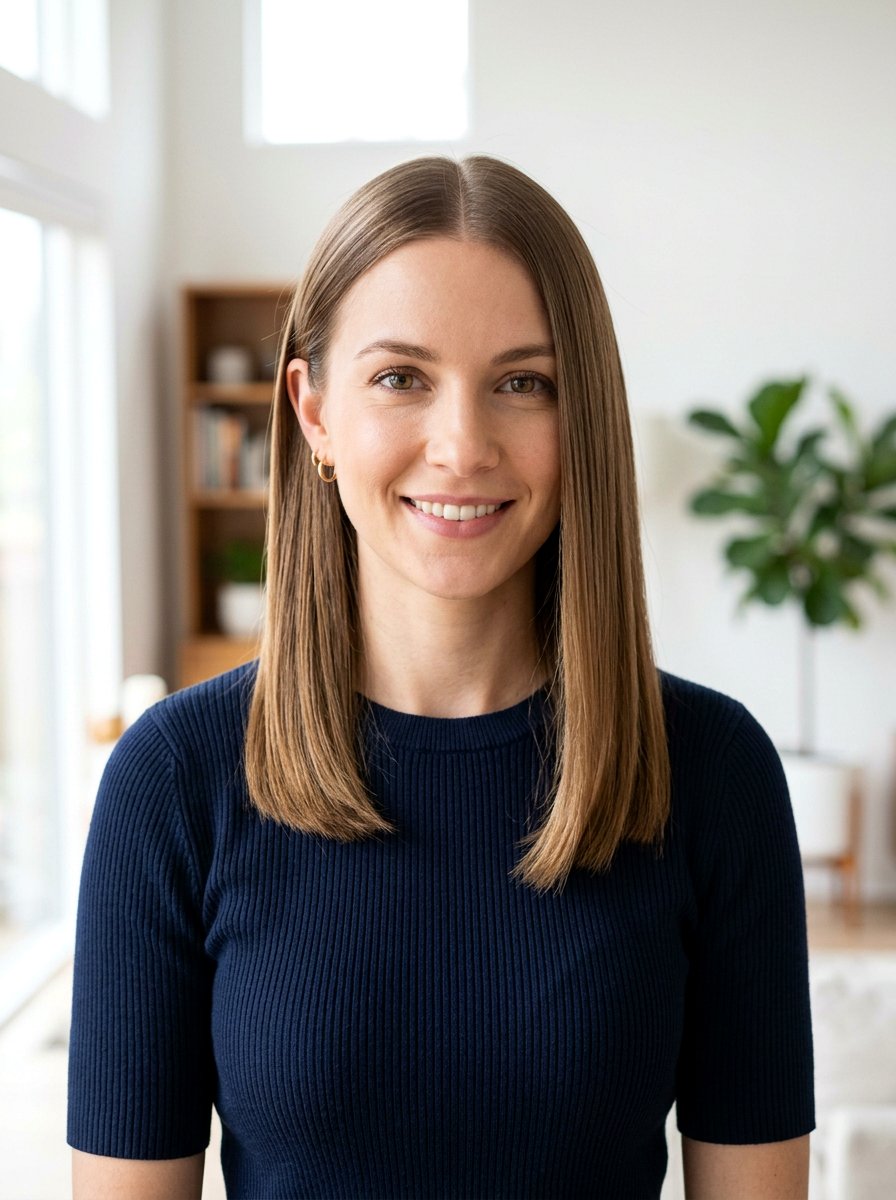 Mid Length Pin Straight Haircut With Center Part - 20 pin straight haircut with center part - 20 pin straight haircut with center part